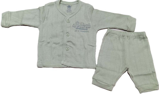 Zero New Born Baby Front Open Full Sleeves Top with pant - Light Green