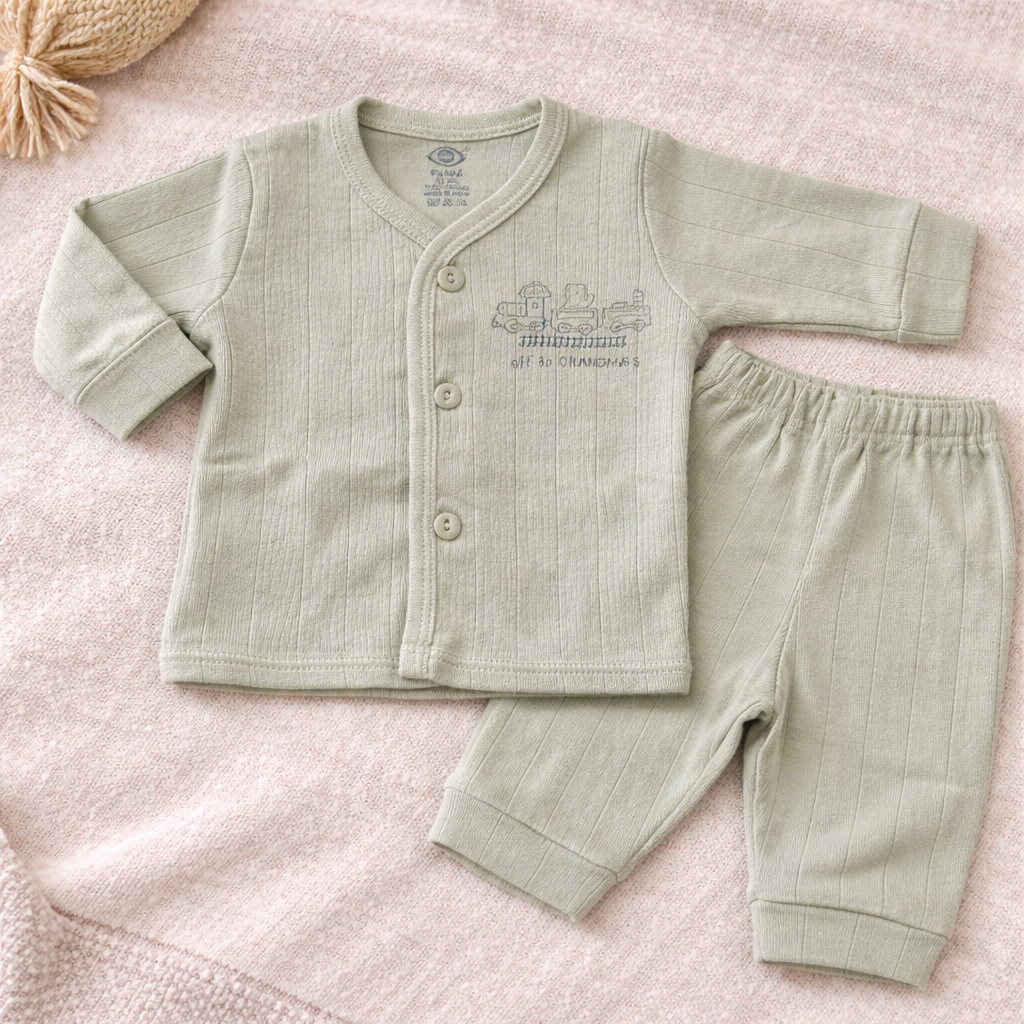 Zero Zero New Born Baby Front Open Full Sleeves Top with pant - Cutypi