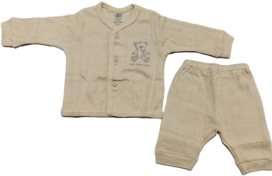 Zero New Born Baby Front Open Full Sleeves Top with pant - Beige Color