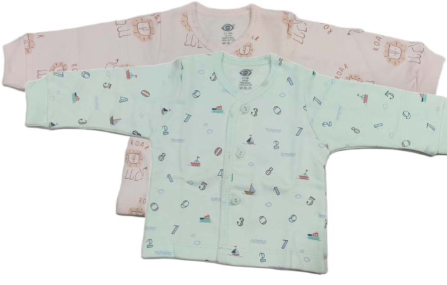 New Born Baby Front Open Full Sleeves Top - Pack of 2
