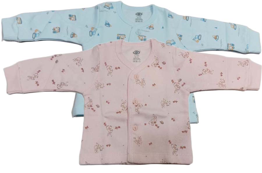 New Born Baby Front Open Full Sleeves Thermal Top - Pack of 2