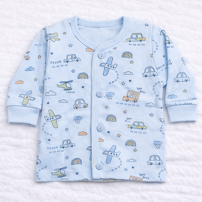 Zero Newborn Printed Fleece Top for Baby Boys & Girls - Blue - Cutypi