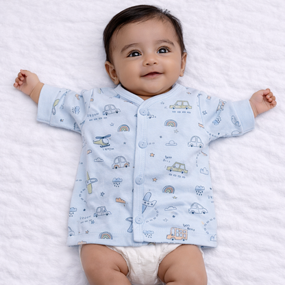 Newborn Printed Fleece Top for Baby Boys & Girls - Blue