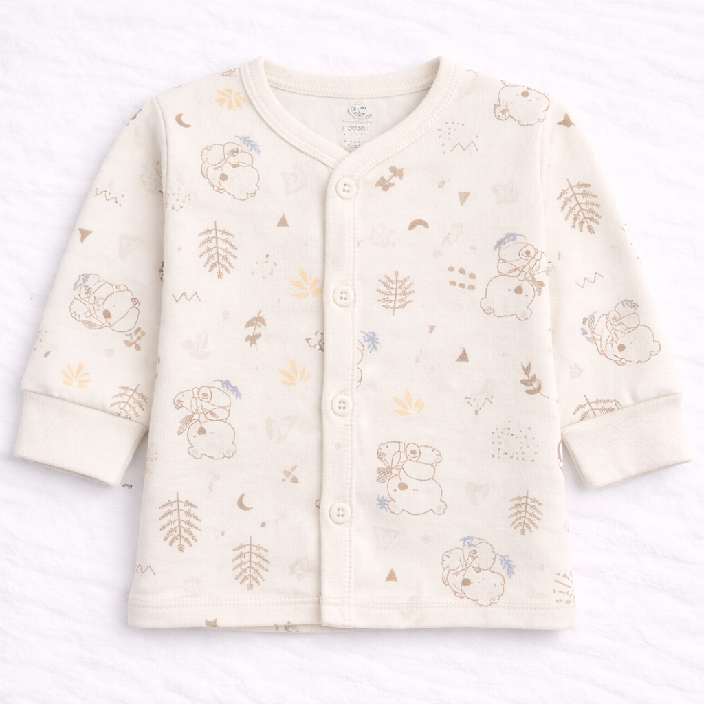 Zero Newborn Printed Fleece Top for Baby Boys & Girls - Cream - Cutypi