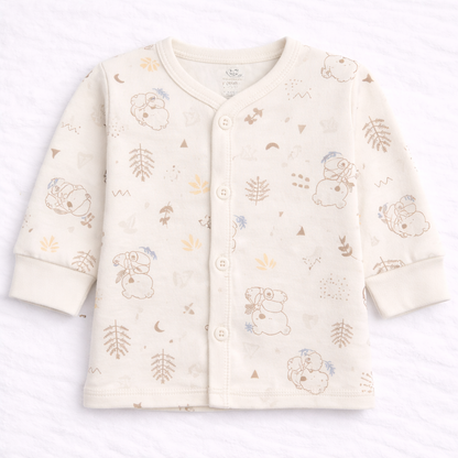 Zero Newborn Printed Fleece Top for Baby Boys & Girls - Cream - Cutypi