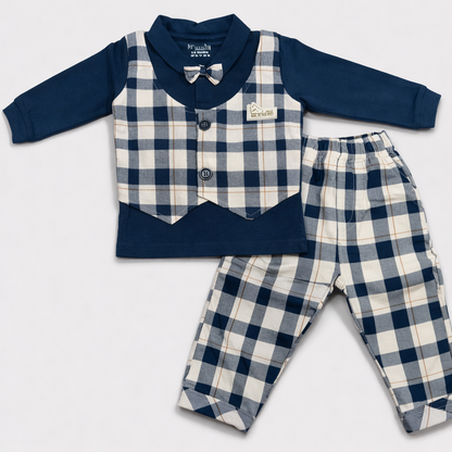 Krunchy Baby Boys Blue Check Waistcoat Style Clothing Set  - Cutypi