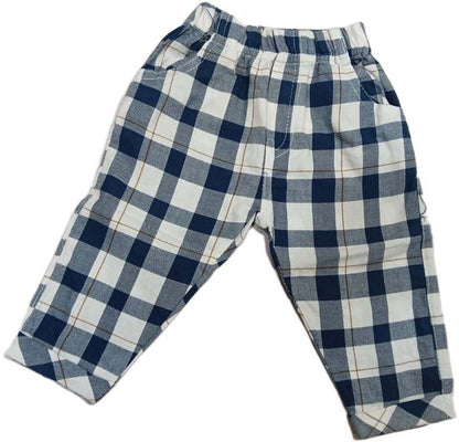 Cotton Full Sleeves T-Shirt & Pant Set With Checks Waistcoat & Bow - Blue