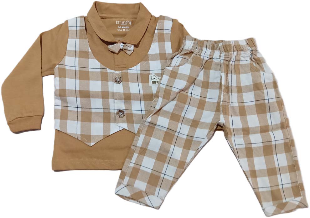 Krunchy Baby Clothing Set – Bow Tie Shirt & Check Pants Outfit  - Cutypi