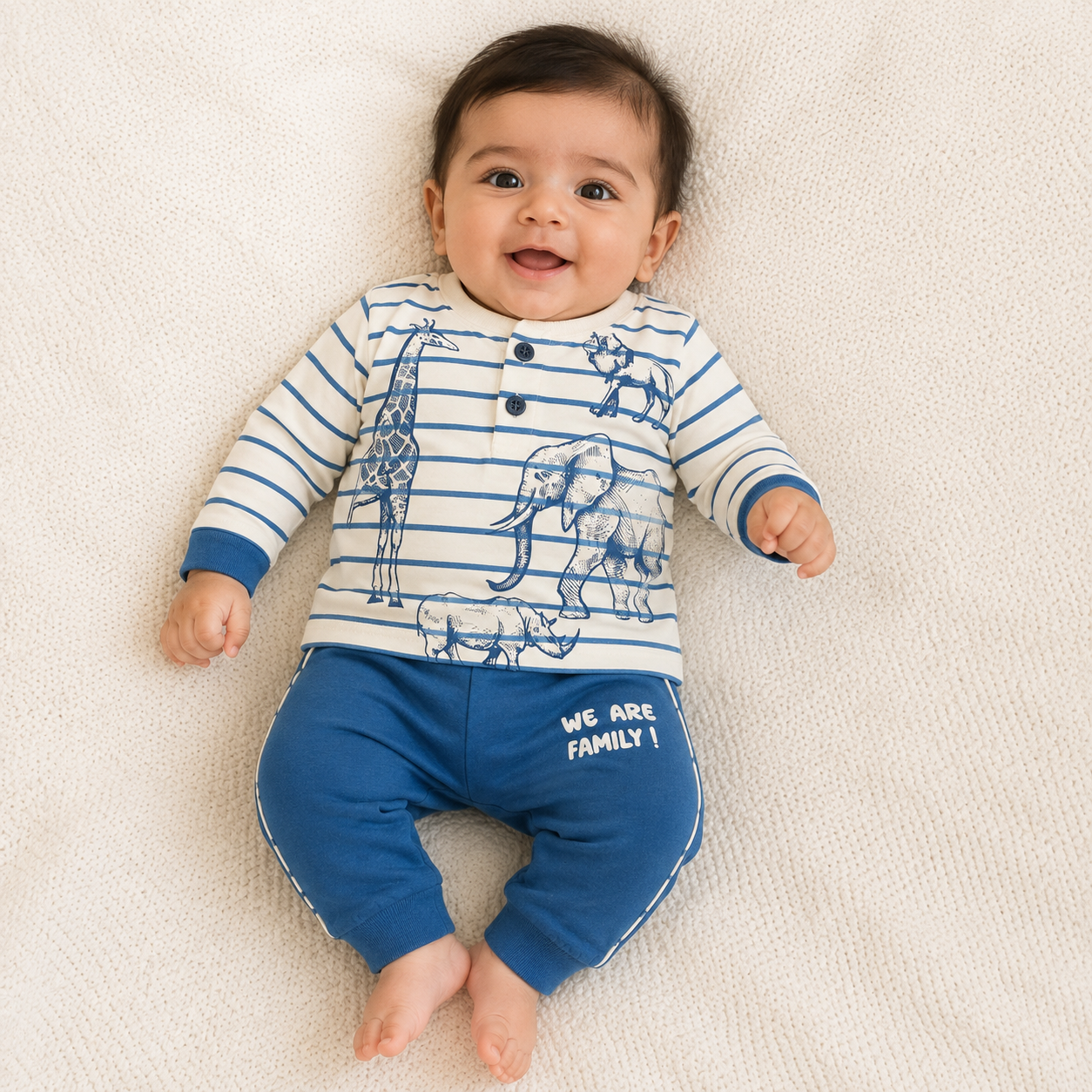 Krunchy Baby Boys Blue Striped Top & Jogger Set | Casual Outfit