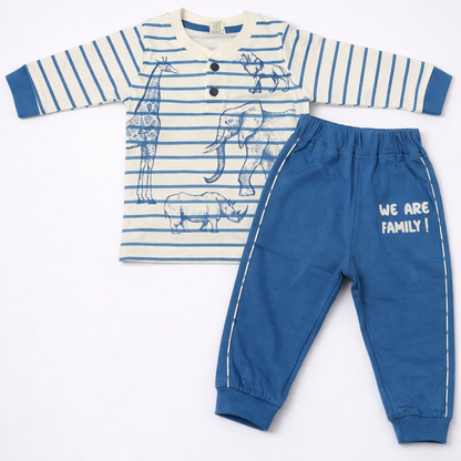 Krunchy baby boys blue striped full sleeve top and matching jogger pants set