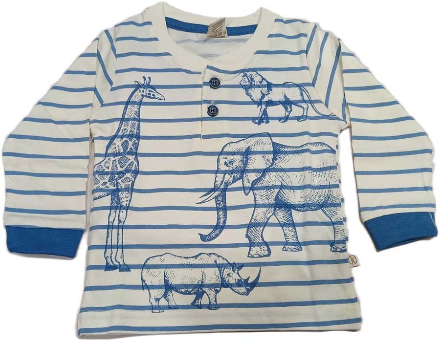 Kids Cotton Full Sleeves Striped T-Shirt with Pant - Blue