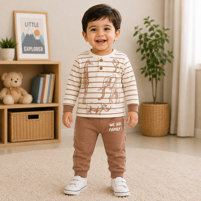 Krunchy Baby Boys Brown Striped Top & Jogger Set | Casual Outfit