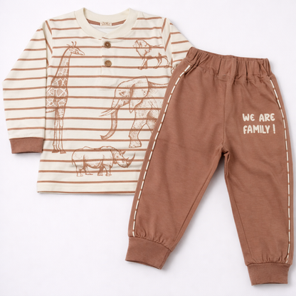 Krunchy Baby Boys Brown Striped Top & Jogger Set | Casual Outfit