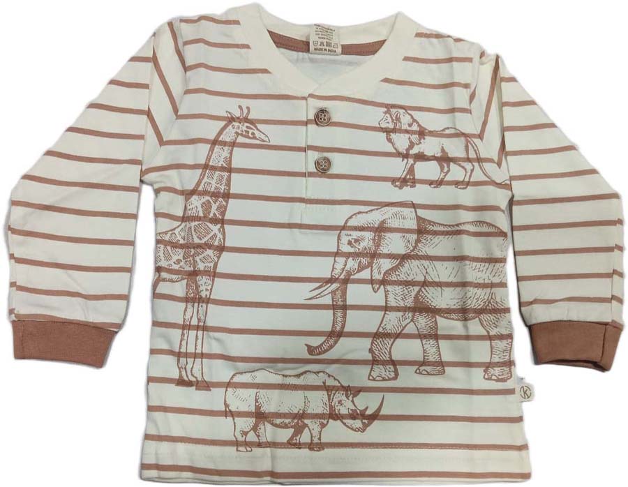 Kids Cotton Full Sleeves Striped T-Shirt with Pant - Brown