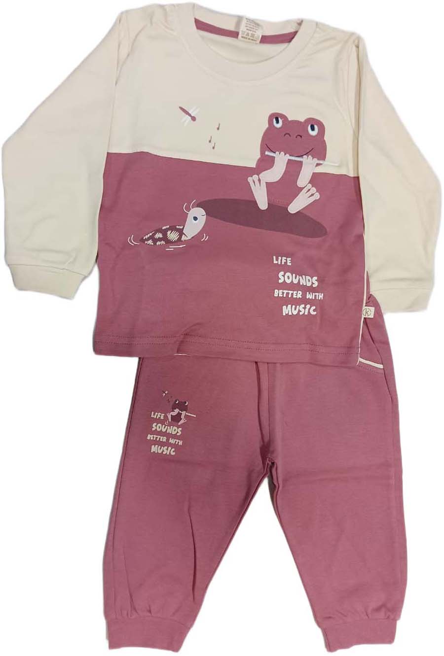 Boys Printed Cotton T Shirt with Joggers - Pink