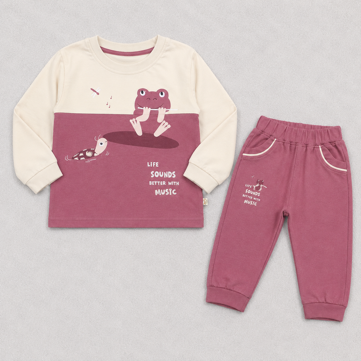 Musical Frog Kids Co-Ord Set – Full Sleeve Cotton T-Shirt & Jogger Pants
