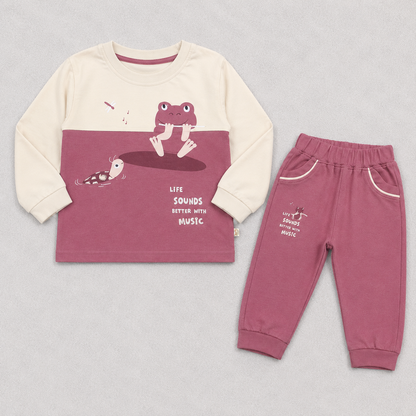 Musical Frog Kids Co-Ord Set – Full Sleeve Cotton T-Shirt & Jogger Pants