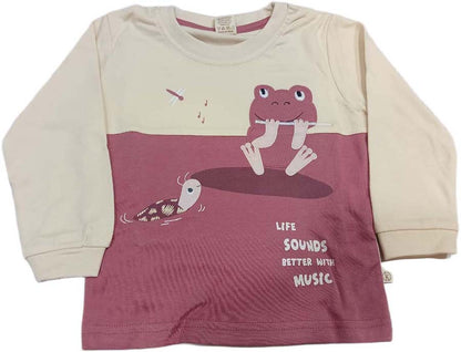 Boys Printed Cotton T Shirt with Joggers - Pink