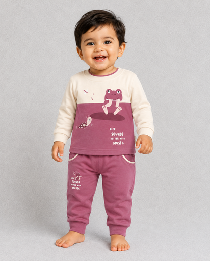 Musical Frog Kids Co-Ord Set – Full Sleeve Cotton T-Shirt & Jogger Pants