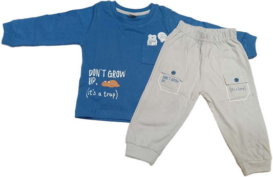 Boys Printed Cotton Clothing Set - Blue