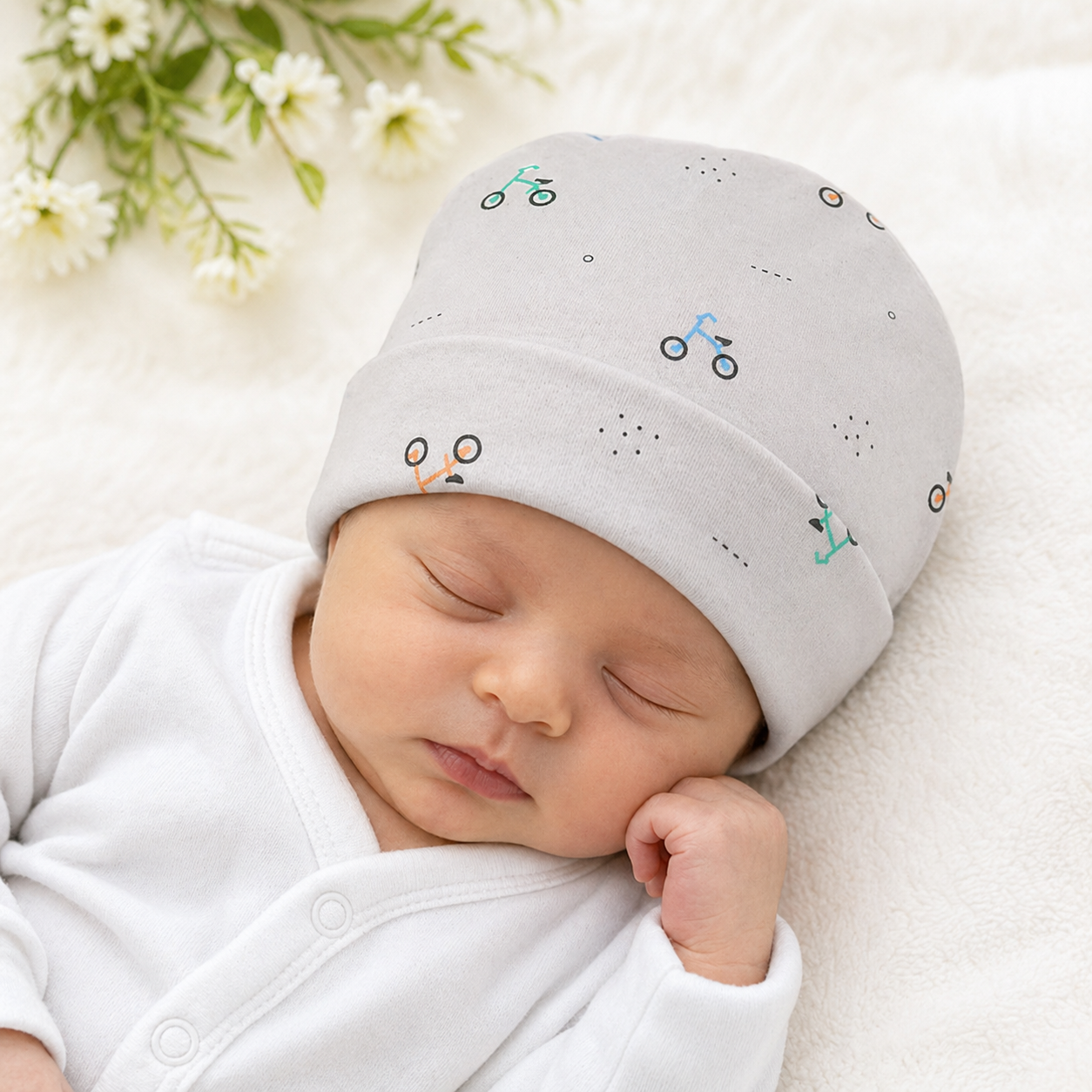 Newborn Baby Cotton Cap Set Pack of 2 Printed Soft Caps Multicolor