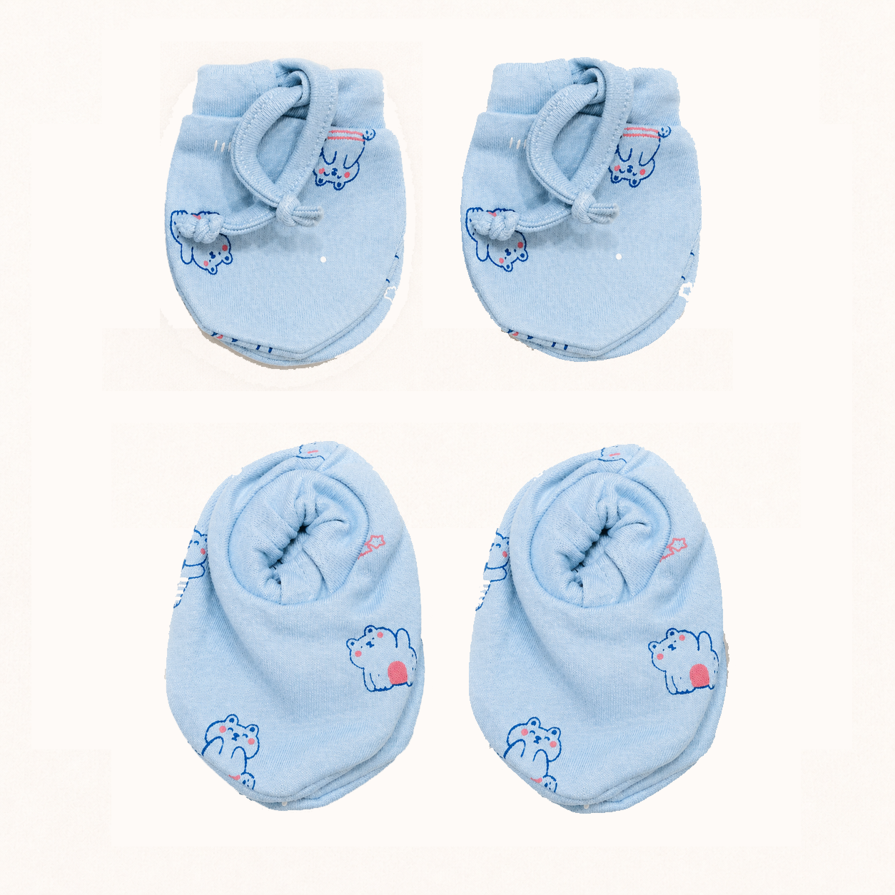 Newborn Baby Cotton Booties & Mittens Set Orange Dog Print Soft Infant Essentials- Cutypi