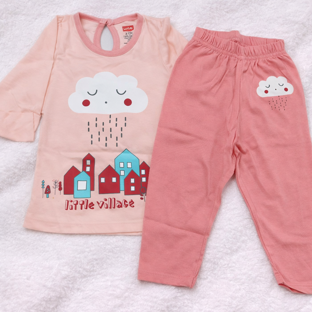 Luvlap Lovlap Girl Full Sleeves Cloud Print Suit - Light Pink - Cutypi