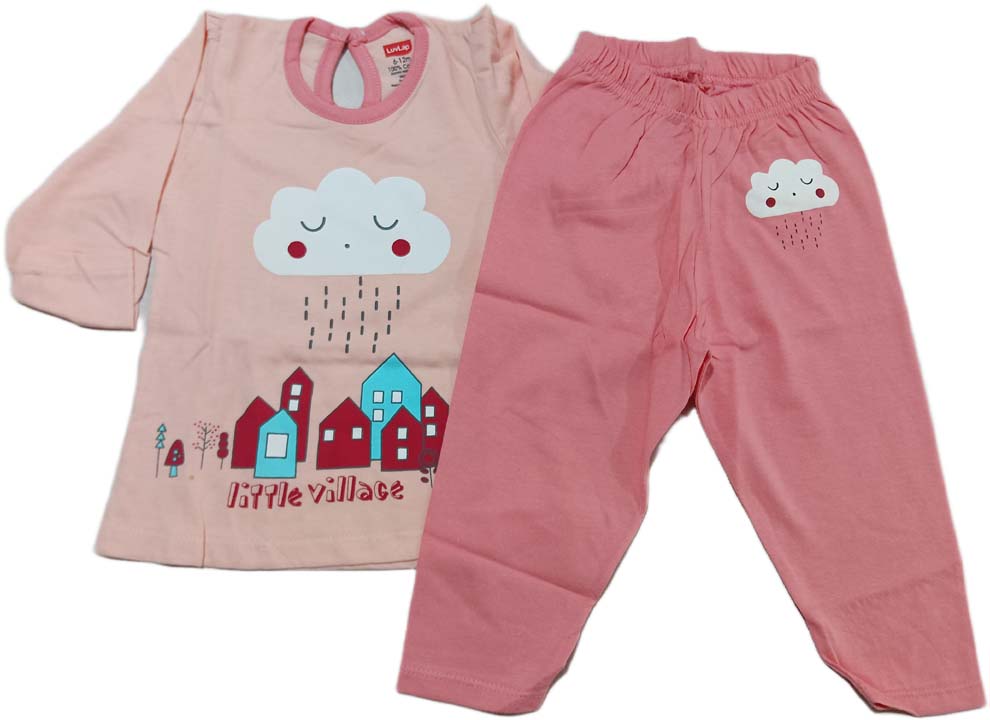 Lovlap Girl Full Sleeves Cloud Print Suit - Light Pink