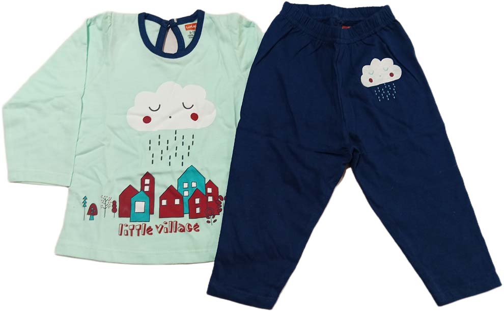 Lovlap Girl Full Sleeves Cloud Print Suit - Light Green