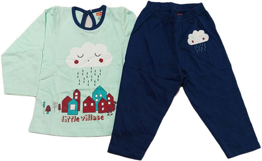 Lovlap Girl Full Sleeves Cloud Print Suit - Light Green