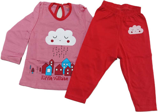 Lovlap Girl Full Sleeves Cloud Print Suit - Pink