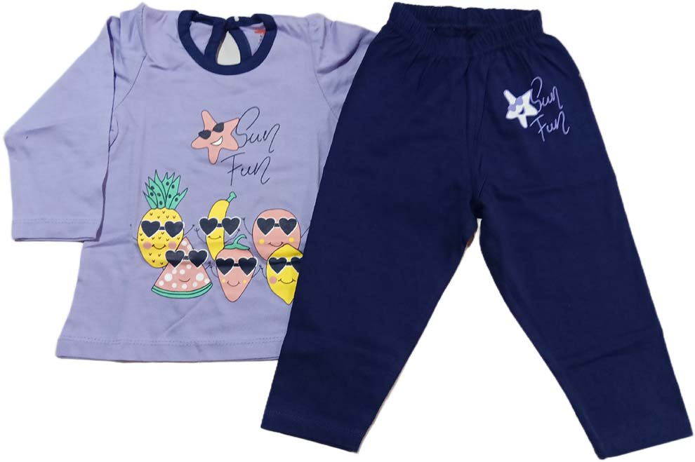 Lovlap Girl Full Sleeves Cloud Print Suit - Purple