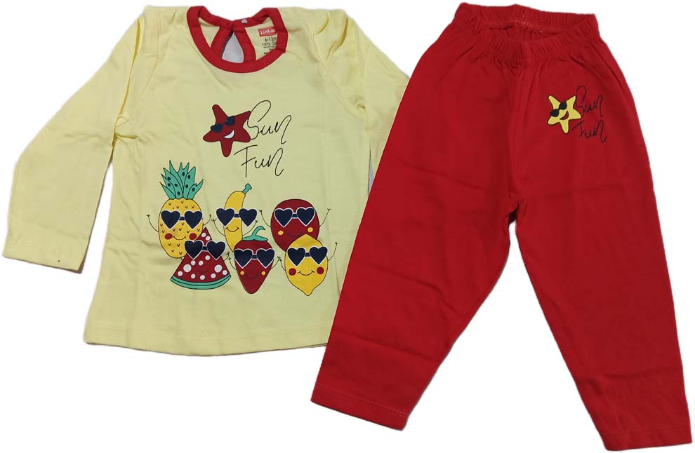 Lovlap Girl Full Sleeves Cloud Print Suit - Light Yellow