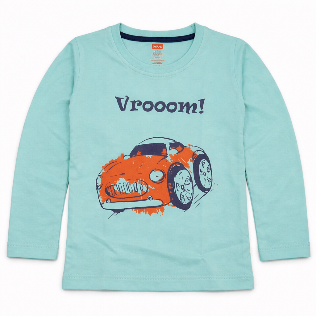 Luvlap Kids Car Print T-Shirt Full Sleeve Cotton Casual Wear Top - Cutypi
