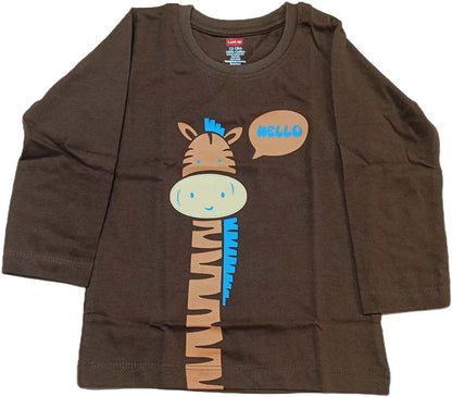 Boys Knit Full Sleeves Round Neck Vroom Printed T-Shirt - Cream