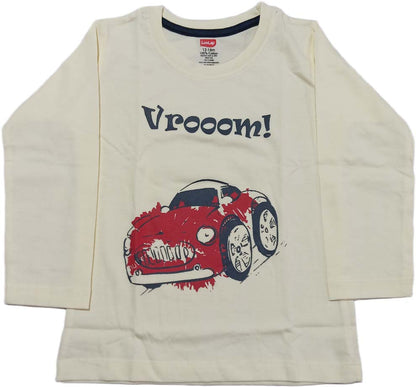 Boys Knit Full Sleeves Round Neck Vroom Printed T-Shirt - Red