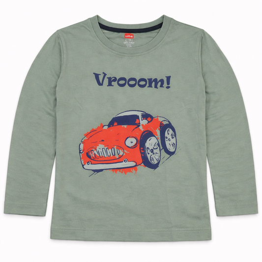 Luvlap Kids Green Car Print T-Shirt Full Sleeve Cotton Casual Wear Top - Cutypi