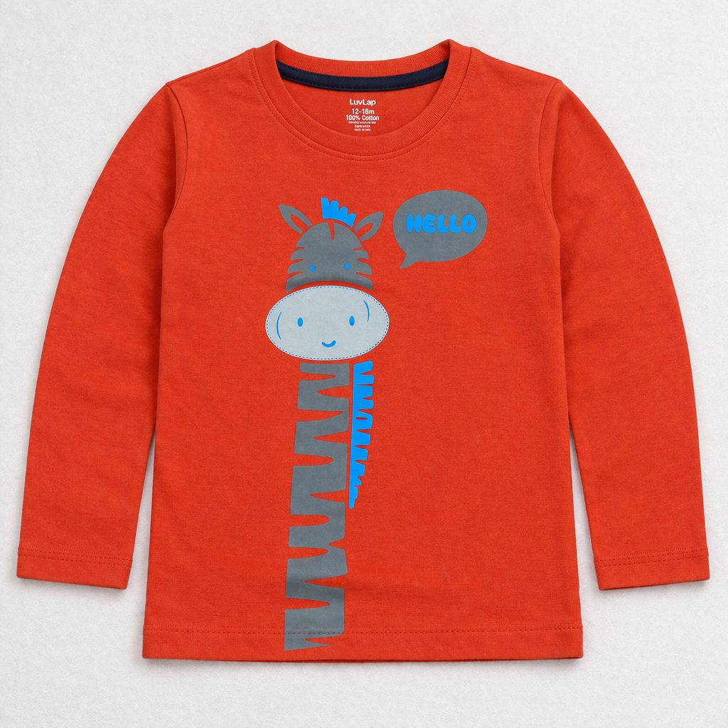 Luvlap Kids Red Giraffe Print T-Shirt Full Sleeve Cotton Casual Wear Top - Cutypi