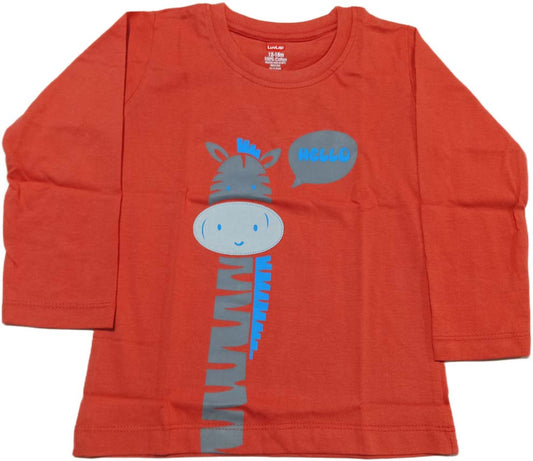 Boys Knit Full Sleeves Round Neck Vroom Printed T-Shirt - Red