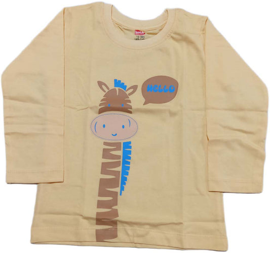 Boys Knit Full Sleeves Round Neck Vroom Printed T-Shirt - Light Yellow