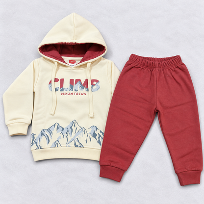 Luvlap Kids Cream Fleece Hoodie & Jogger Set | Winter Wear Co-Ord Suit