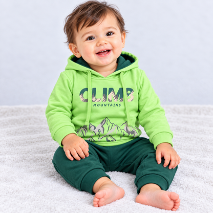 Luvlap Kids Green Fleece Hoodie & Jogger Set | Winter Wear Co-Ord Suit