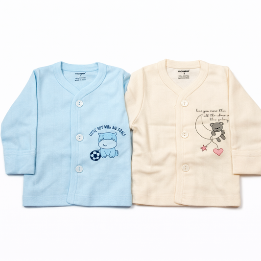 Cucumber Infant Front Open top in pastel hues Cartoon Print - Set of 2 (Sky Blue and Peach) - Cutypi