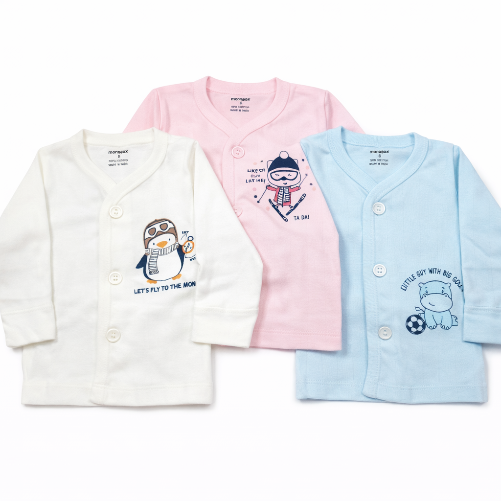 Cucumber Infant Front Open top in pastel hues Cartoon Print - Set of 3 - Cutypi
