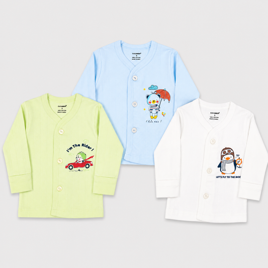 Cucumber Pack of 3 Full Sleeve Cotton Baby Jabla | Front Open Newborn Tops | Cutypi