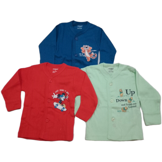 Cucumber Infant Front Open Colorful Cotton Top in Graphics Print - Set of 3 - Cutypi