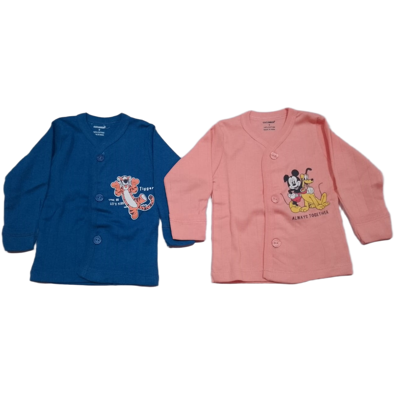 Cucumber Infant Front Open Cotton Top in Graphics Print - Set of 2 - Cutypi