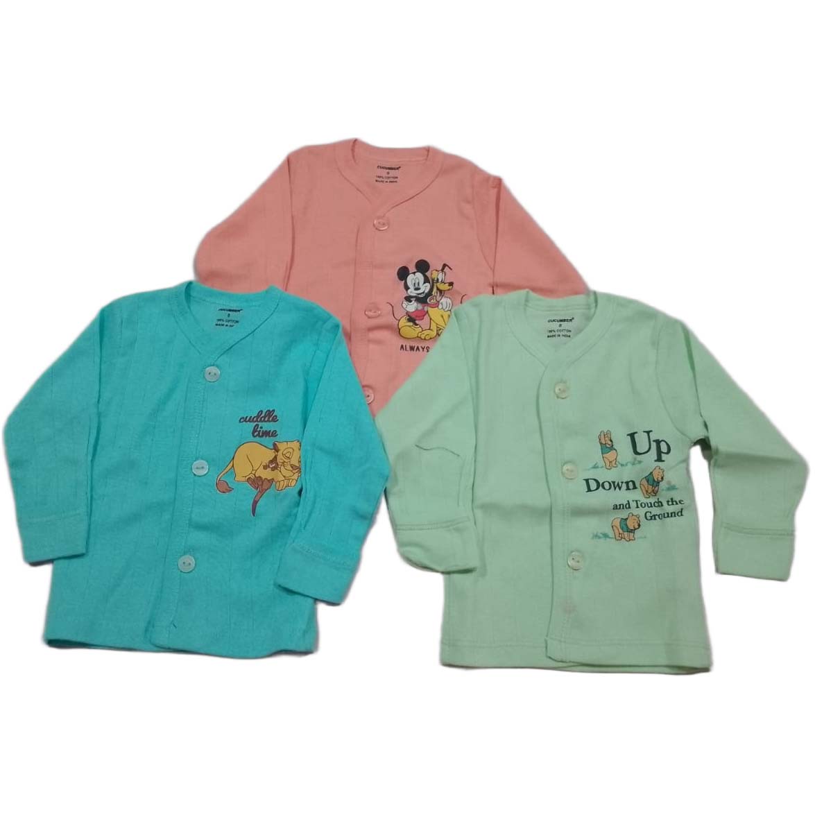 Cucumber Infant Front Open Cotton Top in Graphics Print - Set of 3 - Cutypi