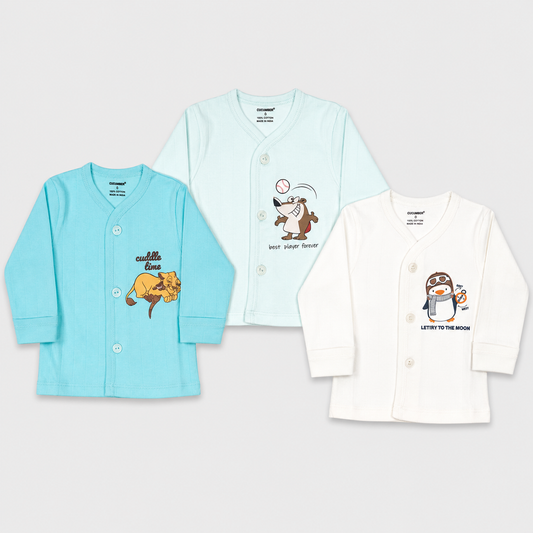 Cucumber Pack of 3 Full Sleeve Cotton Baby Jabla | Front Open Newborn Tops | Cutypi