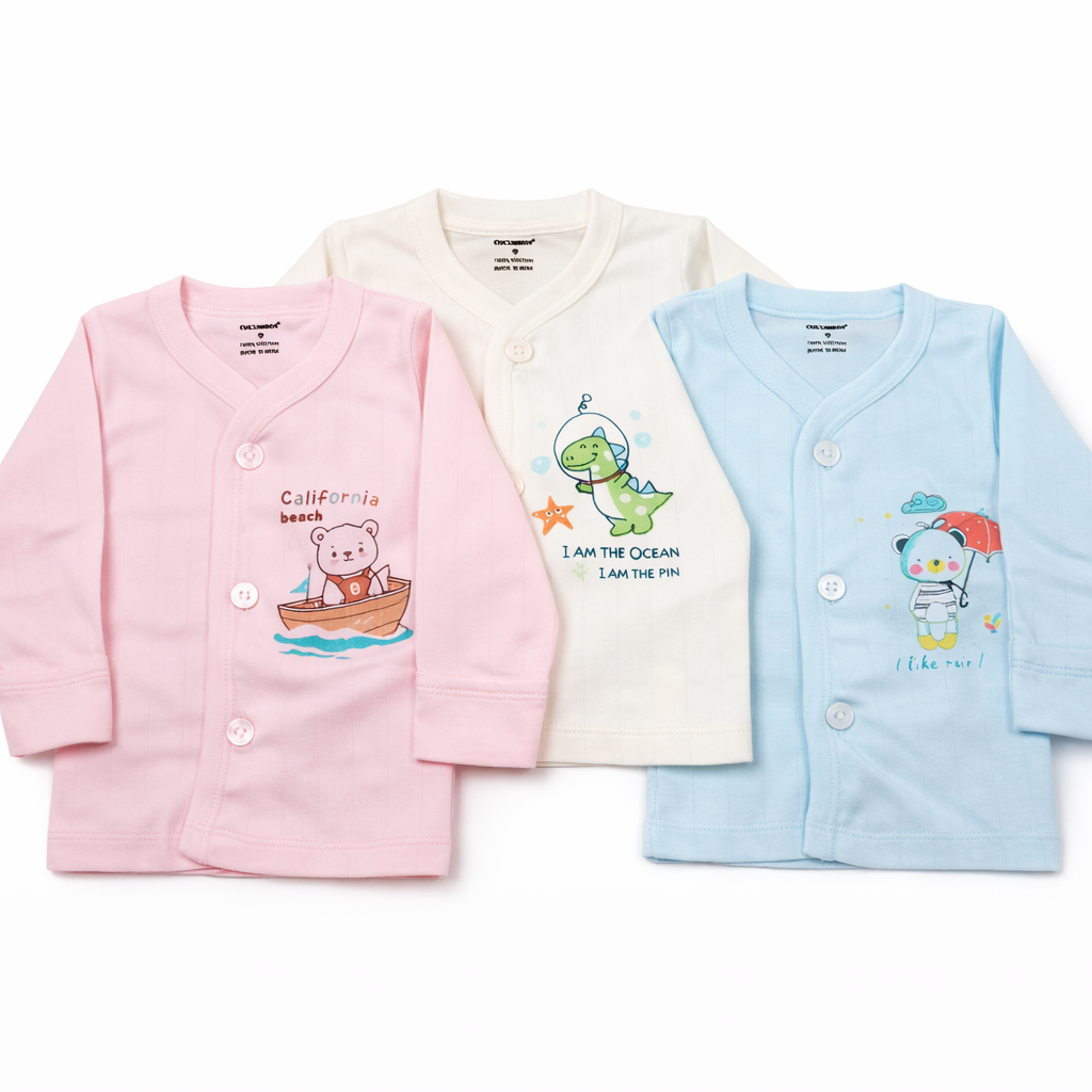 Simply Colourful Cartoon Print Long Sleeve Baby Top - set of 3 - Cutypi